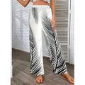 Damen Breites Bein Hosen Hose Casual Lang Blatt Weite Hosen Bedruckt Atmungsaktivität Komfortabel Unelastisch Ausgehen Wochenende Schwarz Weiß Khaki Frühling Sommer Regular Fit
