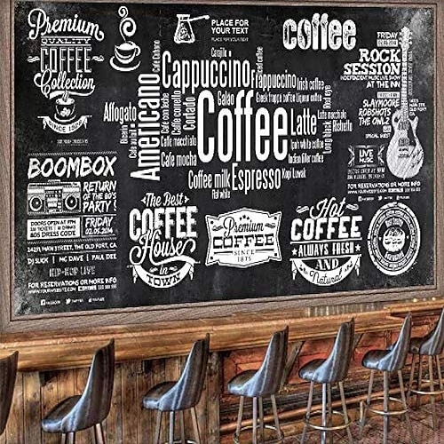 Kaffee-Café-Wandtapete, Wandaufkleber, bedruckt, abziehen und aufkleben, selbstklebend, entfernbar, für Kaffee-Café, Tafel, Leinwand, Heimdekoration, mehrere Größen Image