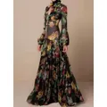 Robes dames élégant imprimé fleuri lanterne à manches longues décontracté robe en mousseline de soie col en v grande robe trapèze nouvelles robes de printemps automne