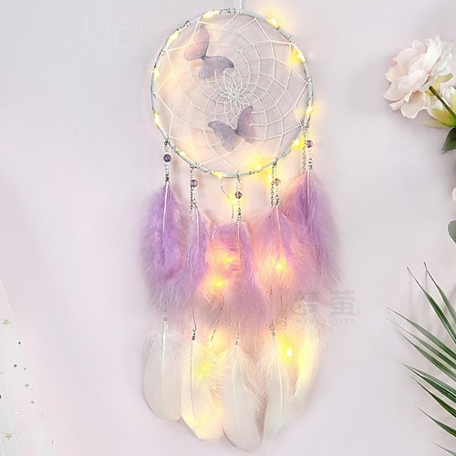 Schmetterling Traumfänger handgemachtes Geschenk Federhaken Blumen Windspiel mit einem Kreis Ornament Wandbehang Dekor Kunst Boho Stil 16x65cm/6,2''x25,5'' Image