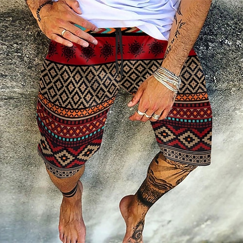 Herren Gitter / Plaid Geometrische Muster Badeshorts Boardshorts Badeshorts Shorts Kurze Hosen Mittlere Taillenlinie Vintage Modisch Designer Casual Täglich Festtage Tasche Kordelzug Elastische Taille Image