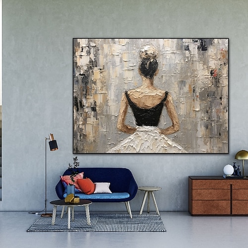 Ballerina-Gemälde in Beige- und Grautönen, 100 % handgemalt, strukturiertes Ballerina-Tänzer-Gemälde, abstraktes Acryl-Ölgemälde, Wanddekoration, Wohnzimmer, Büro, Wandgemälde