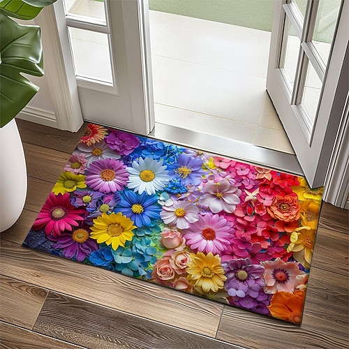 Hochzeitsregenbogenblumen Fußmatte rutschfester ölbeständiger Teppich für Innen- und Außenbereich Schlafzimmer Dekor Badezimmermatte Eingangsteppich Türmatte Image