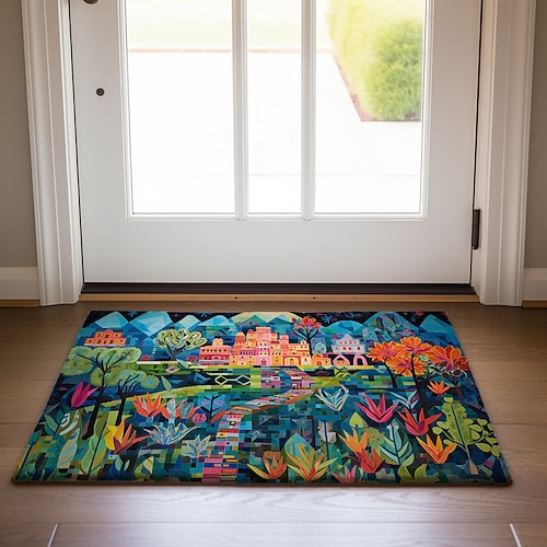 Fußmatte mit farbenfroher Stadtmotiv, Fußmatten, waschbare Teppiche, Küchenmatte, rutschfeste, ölbeständige Matte, Indoor-/Outdoor-Matte, Schlafzimmerdeko, Badezimmermatte, Eingangsteppich Image