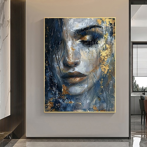 abstrakte Frau Gesicht Leinwand Malerei handgemachte Graffiti Wandkunst bunte Frau Wandkunst Frau Porträt Ölgemälde handgemalte Leinwand Graffiti Gesicht Wandkunst gold gerahmte Leinwand Image