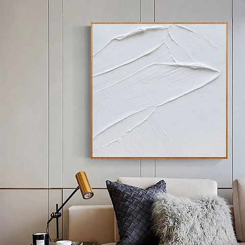 handgemaltes 3D strukturiertes weißes abstraktes Gemälde auf Leinwand 3D strukturierte Wandkunst Boho moderne Leinwandkunst Wohnzimmer Dekor Pattle Knife Ölgemälde Wohndekor Hotelkunststück Image