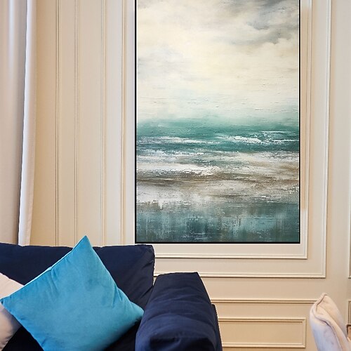 Gemälde mit Meeresblick bei nebligem Wetter, 100 % handgemalt, strukturiertes Meeresgemälde, Acryl, abstrakt, Himmel, Meereslandschaft, Ölgemälde, Wanddekoration, Bild für Wohnzimmer, Büro, Wandkunst