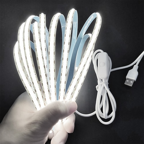 striscia luminosa a led impermeabile cob usb 5v, striscia luminosa morbida e flessibile a led lucida con interruttore usb 3,28-16 piedi (1-5 m) 480 led/metro luce a nastro autoadesiva flessibile