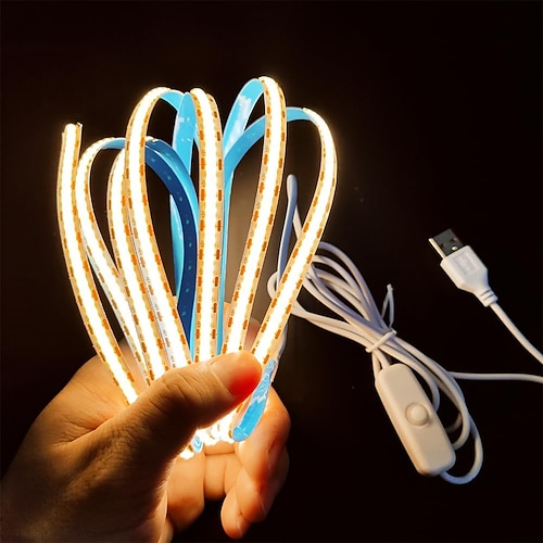 striscia luminosa a led impermeabile cob usb 5v, striscia luminosa morbida e flessibile a led lucida con interruttore usb 3,28-16 piedi (1-5 m) 480 led/metro luce a nastro autoadesiva flessibile