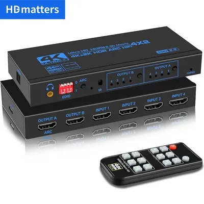 HDMI Matrix 4X2 with Audio 4K 60Hz HDMI 4 in 2 out Matrix Switch splitter HDCP 2.2 EDID Audio for