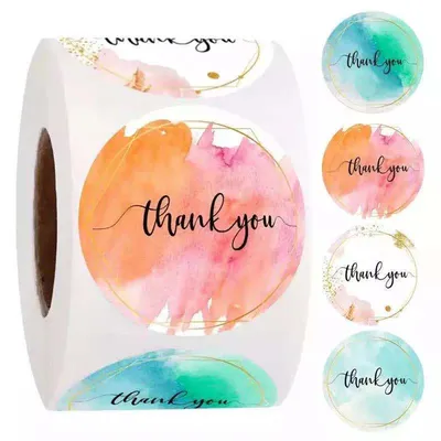 100-500pcs Water Color Thank You Stickers Seal Labels 1 Inch Color Labels For Business Sticker
