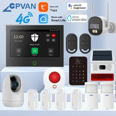 CPVAN Tuya Smart Home Alarm System Wireless WiFi 4G 7 Zoll Home Einbrecher Sicherheit Schutz Alarm Kit Eingebaute 5000 mAh Batterie