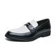Kanggrei Men Two Tone Penny Loafer Slip On Dress Patchwork PU Leather Formal Shoes Pull on Classic Casual Business Oxford Shoes(Color:White Black,Size:7 UK)