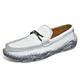 Ninepointninetynine Mens Loafers Round Toe Crocodile Print Leather Loafer Shoes Slip Resistant Flexible Anti-Slip Prom Casual Slip-ons(Color:White Grey,Size:6 UK)