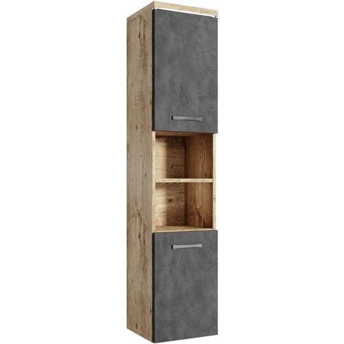 Badezimmer Schrank Paso 160cm Kastanien Eiche mit Dunkle Grau –