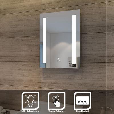 Sonni - Badspiegel 50x70cm Spiegel (eckig) mit Sensor-Schalter LED-Beleuchtung kaltweiß IP44
