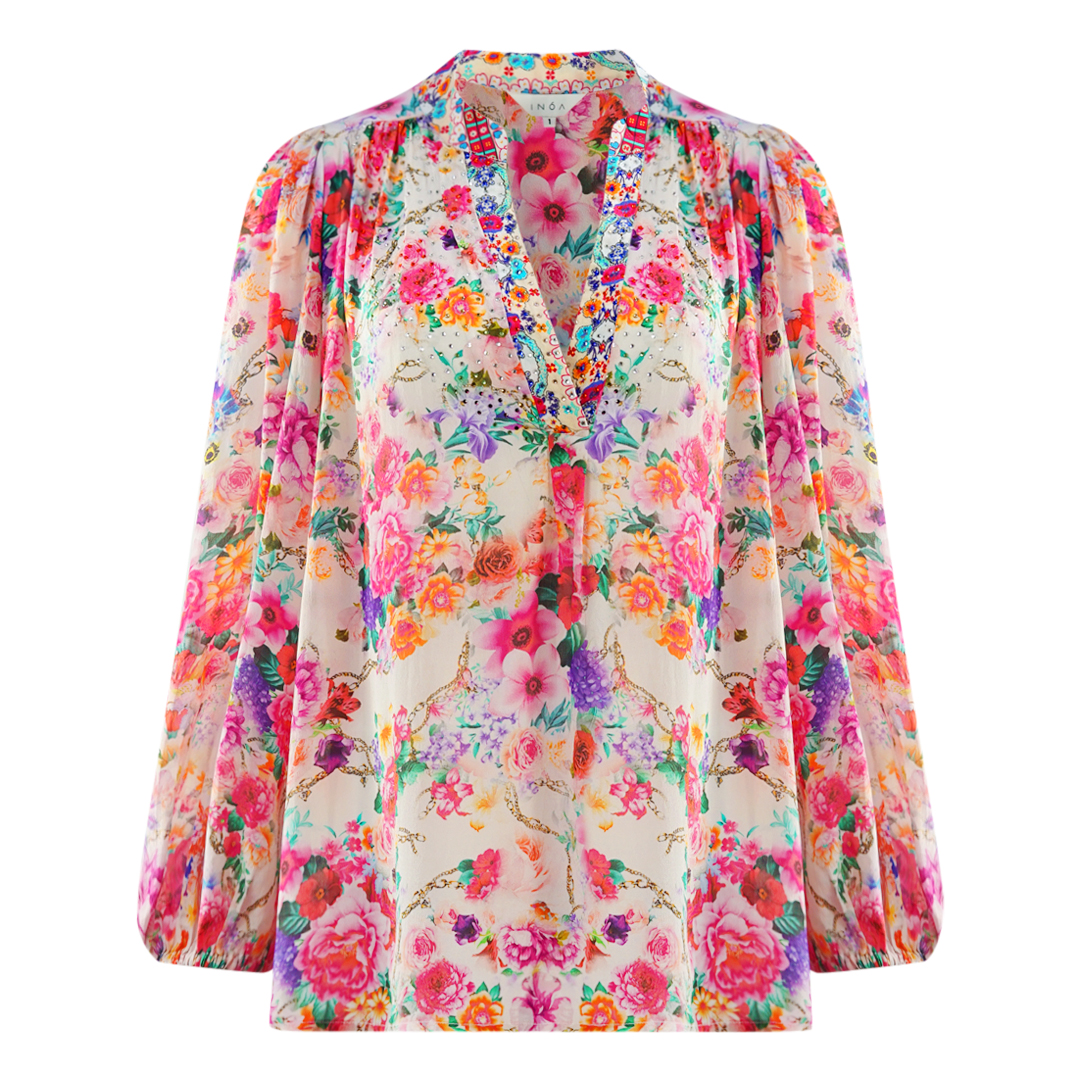 Inoa Rosetto Gardenia 1202118 Rosa Bluse mit V-Ausschnitt Image