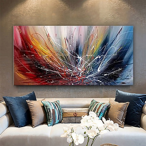 Ölgemälde 100% handgefertigte handgemalte Wandkunst auf Leinwand bunte Linie zeitgenössische abstrakte moderne Heimdekoration Dekor gerollte Leinwand mit gespanntem Rahmen 100 cm 50 cm Image