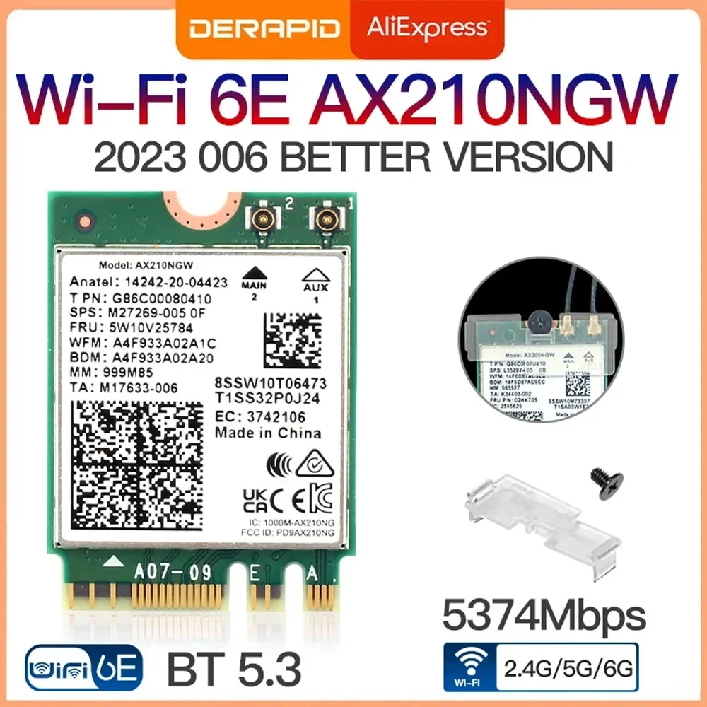 Tri Band WiFi6E AX210 Wireless 2.4Gbps Bluetooth 5.3 802.11AX Wireless Wi-Fi 6 AX210 Per Intel AX210NGW M.2 NGFF Wlan WiFi Card