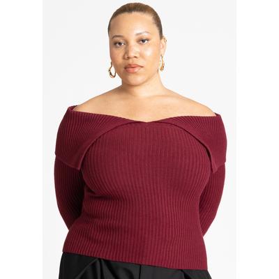 Plus Size Women's Ribbed Off The Shoulder Sweater by ELOQUII in Maroon Banner (Size 14/16)