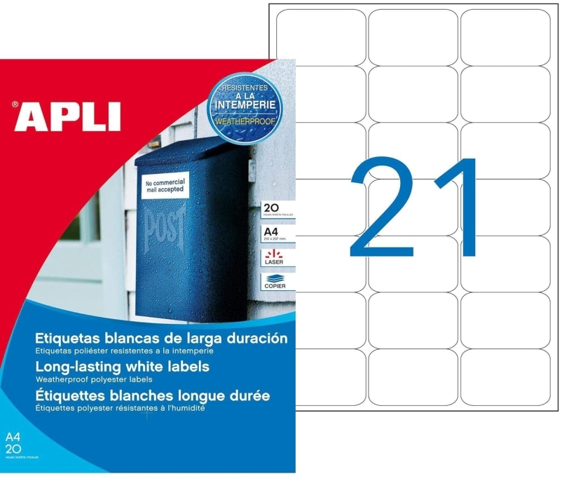 Apli agipa Wetterfeste Folien-Etiketten, 63,5 x 38,1 mm, weiß Image