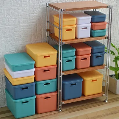 1Set 1:6 1:12 Dollhouse Mini Plastic Accessories Toy Storage Box With Cover Miniature Storage
