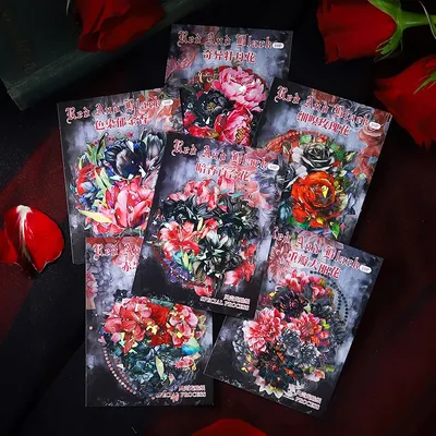 JIANQI 10 pcs Red black flowers Stickers pack Adhesive Diy Decorative Scrapbooking Diary Album