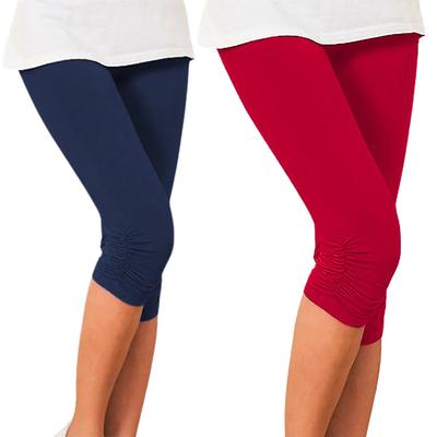 2 Pack Women's Capri Leggings Workout Pants High Waist Bottoms Tummy Control Butt Lift Violet White Black Yoga Fitness Gym Workout Sports Activewear High Elasticity Athletic Athleisure Wear