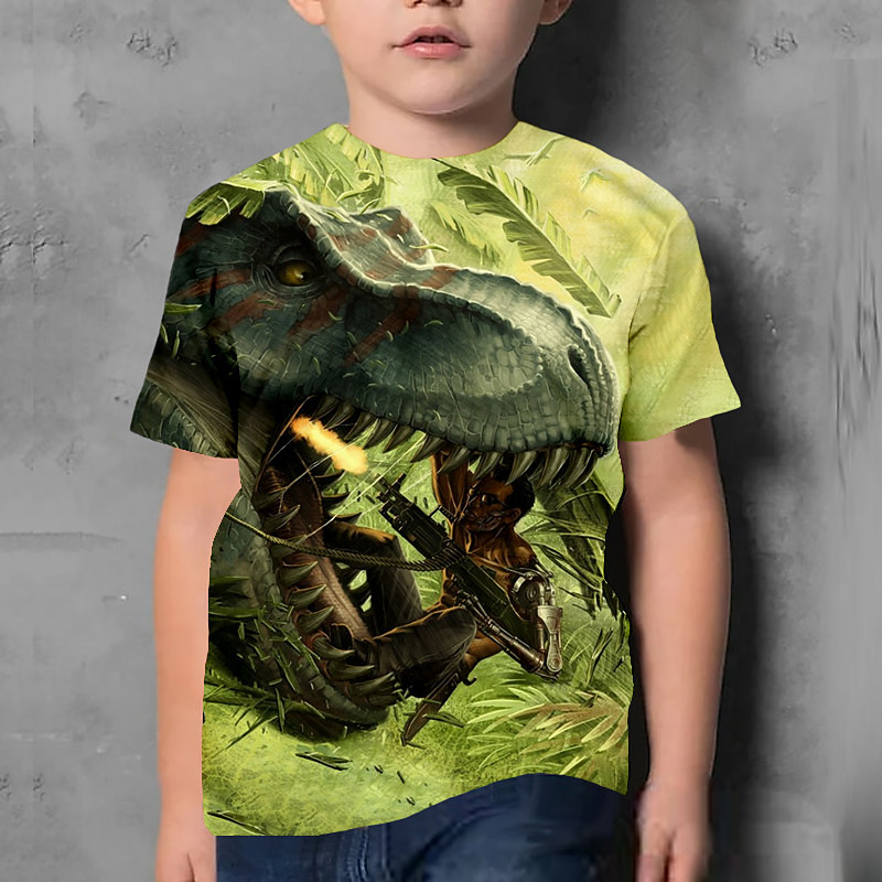 Kids Boys World Cup T shirt Tee Animal Dinosaur Short Sleeve Crewneck Children Top Casual 3D Print Cool Daily Summer Deep Army Green 3-12 Years