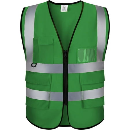 Homiegear High Visibility Reflective Safety Vest | High Visibility Security Vest | Work Construction Vest (Dark Green L)