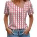 VBARHMQRT Womens Linen Tops 3/4 Sleeve White Fashion Pullover Plaid Printed Button up T Shirt Top Baseball T Shirt Womens Tops Summer 2024 Going Out
