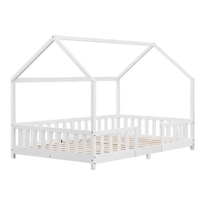 Kinderbett mit Rausfallschutz aus Kiefernholz 120 x 200 cm, Weiß