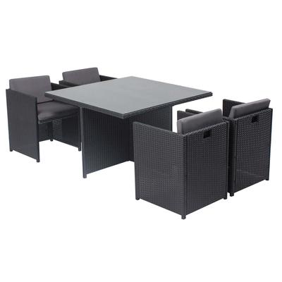 Tisch und 4 Stühle aus Harz, ineinanderschiebbar, schwarz/grau