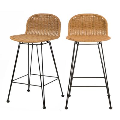 Set aus 2 Stuhl für Mittelinsel aus braunem Kunstharzgeflecht, 63 cm
