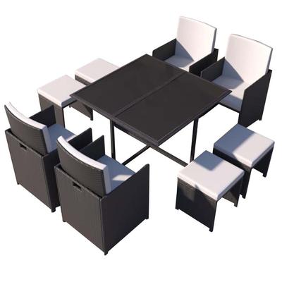 Tisch und 8 Stühle aus geflochtenem Harz, schwarz/weiß