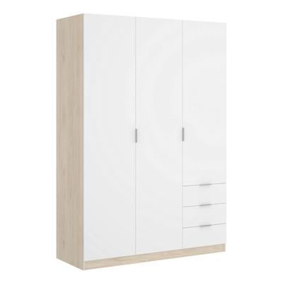 Kleiderschrank 3 Türen Holzeffekt weiße eiche 121x52 cm
