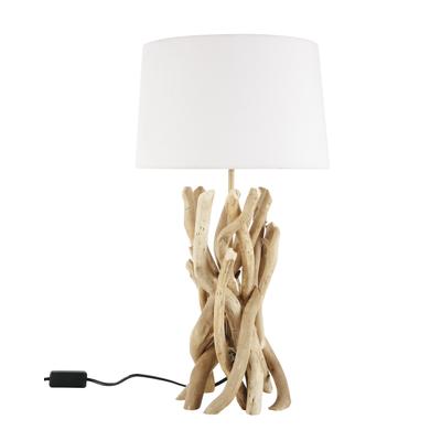 Lampe NIRVANA aus Treibholz mit Lampenschirm aus Baumwolle, H 55cm