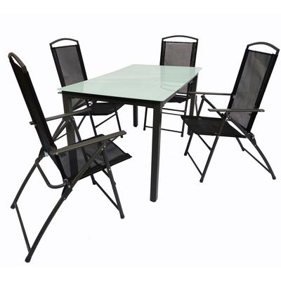 Gartentisch und 4 Stühle aus Stahl, 140 cm, Schwarz