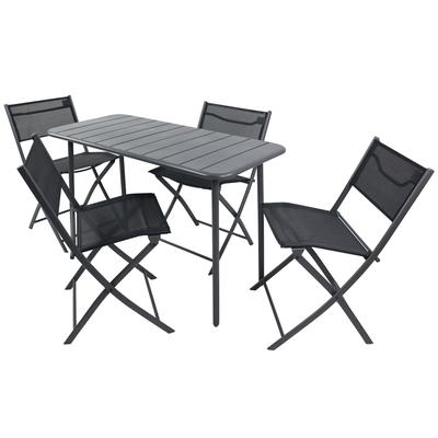 Gartenset 1 Tisch und 4 Stühle aus Metall, 110 cm, schwarz