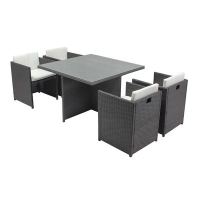 ‌Tisch und 4 Stühle aus Harz, ineinanderschiebbar, grau/weiß