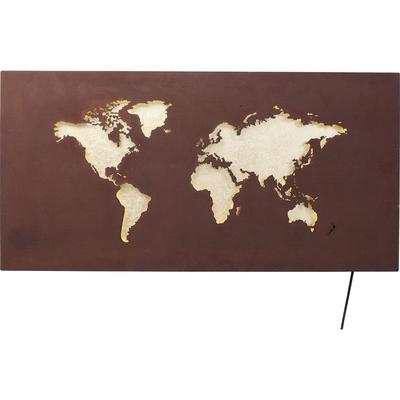Leuchtbild Weltkarte aus Stahl, braun