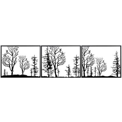 Wanddekoration Triptychon Wald aus Metall, 132x36 cm, schwarz