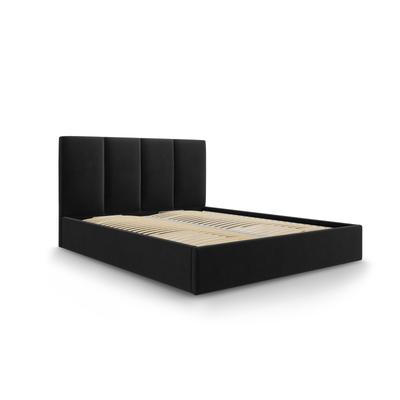 Bett mit Bettkasten und Kopfteil aus Samt, schwarz