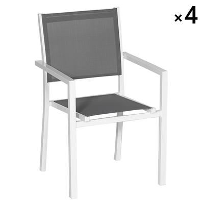 4er-Set Stühle aus weißem Aluminium und grauem Textilene