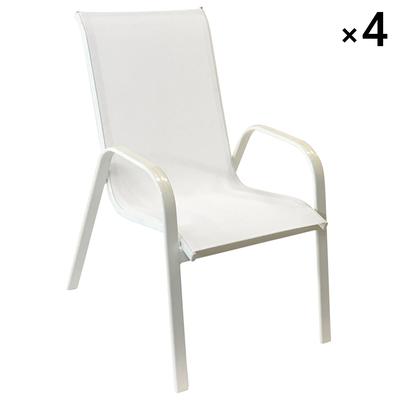 4er-Set Stühle aus weißem Textilene und weißem Aluminium