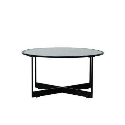 Runder Tisch aus schwarzem Eisen und Glas