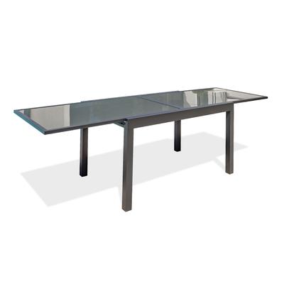 Ausziehbarer Gartentisch 10 Pers, Aluminium/Glassplatte, anthrazitgrau