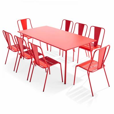 Stuhl Gartentisch und 8 Bistrostühle aus rotem Stahl