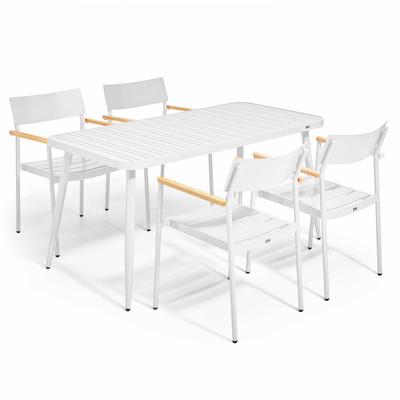 Set aus quadratischem Gartentisch und 4 Aluminiumsesseln Weiß