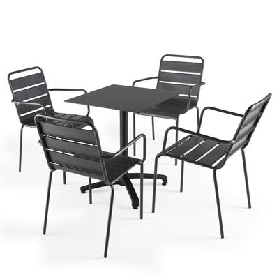 Set aus schwarzem Laminat-Gartentisch und 4 Stühlen Grau